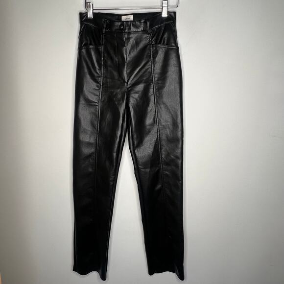 Aritzia Wilfred Rebel Black Faux Leather Straight Leg Pants Size 2 - Picture 2 of 8